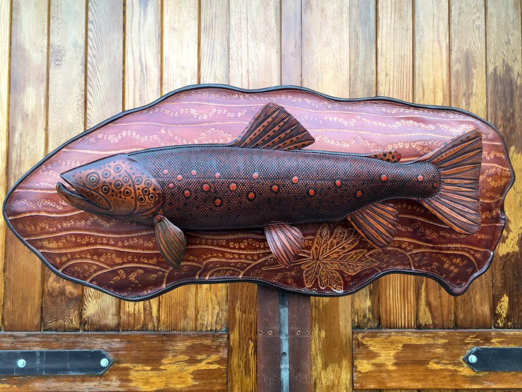 Brown Trout with Background 42″ | Leather & Acrylic Paint